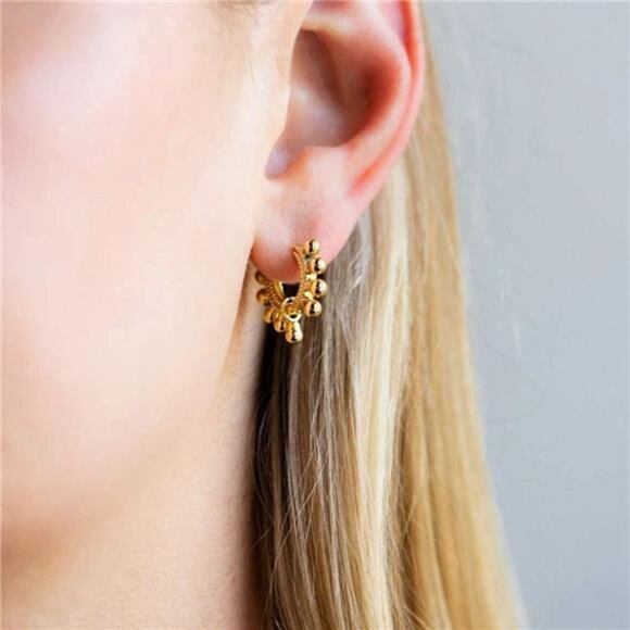 Gold Dainty Huggie Hoop Earrings - Picture 4 of 8